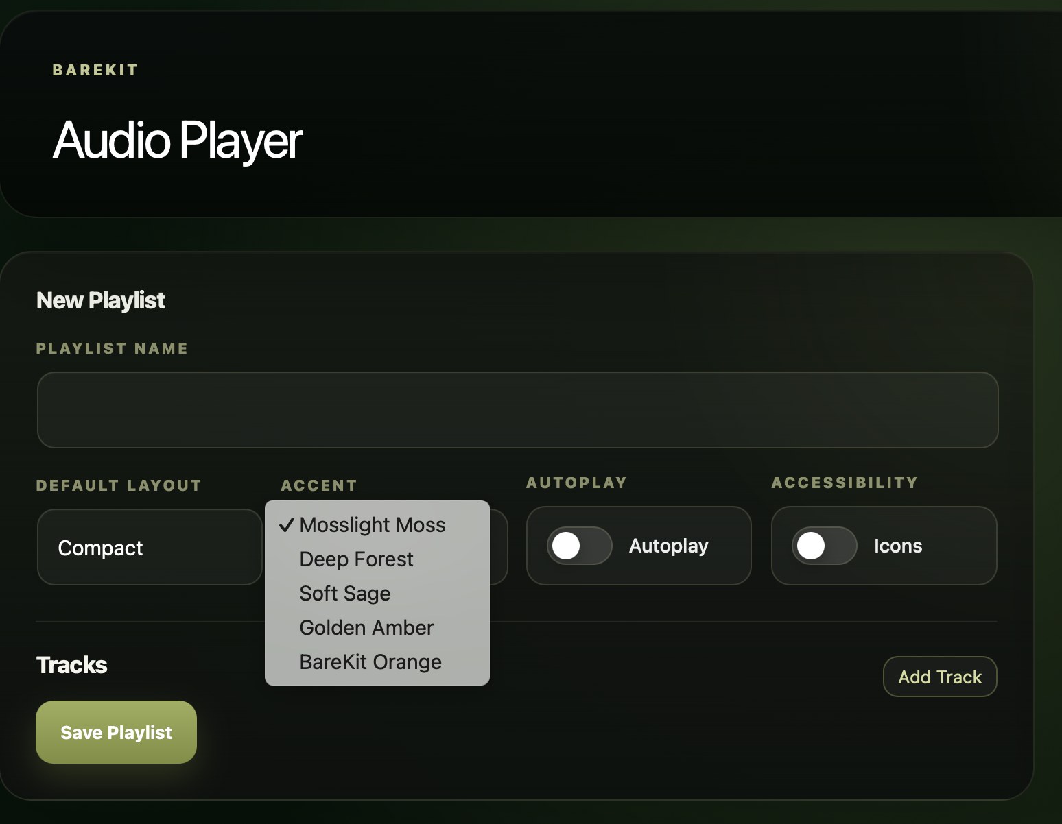 BareKit Audio Player accent selector