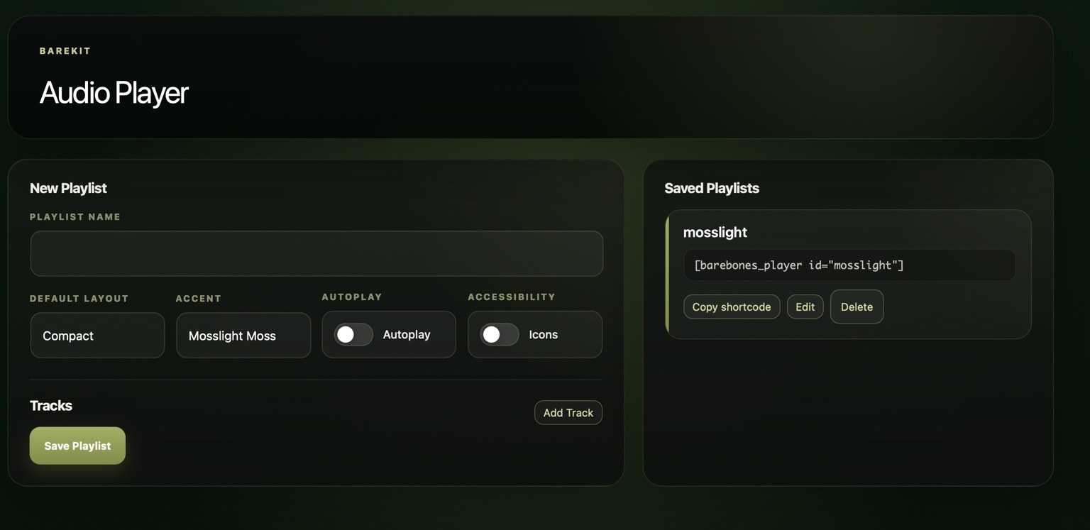 BareKit Audio Player admin overview