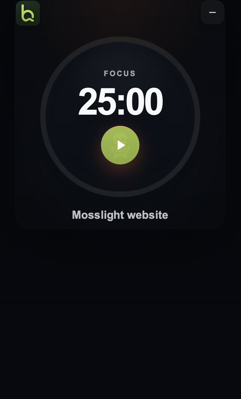 BareKit Focus timer app screen showing a 25 minute focus session