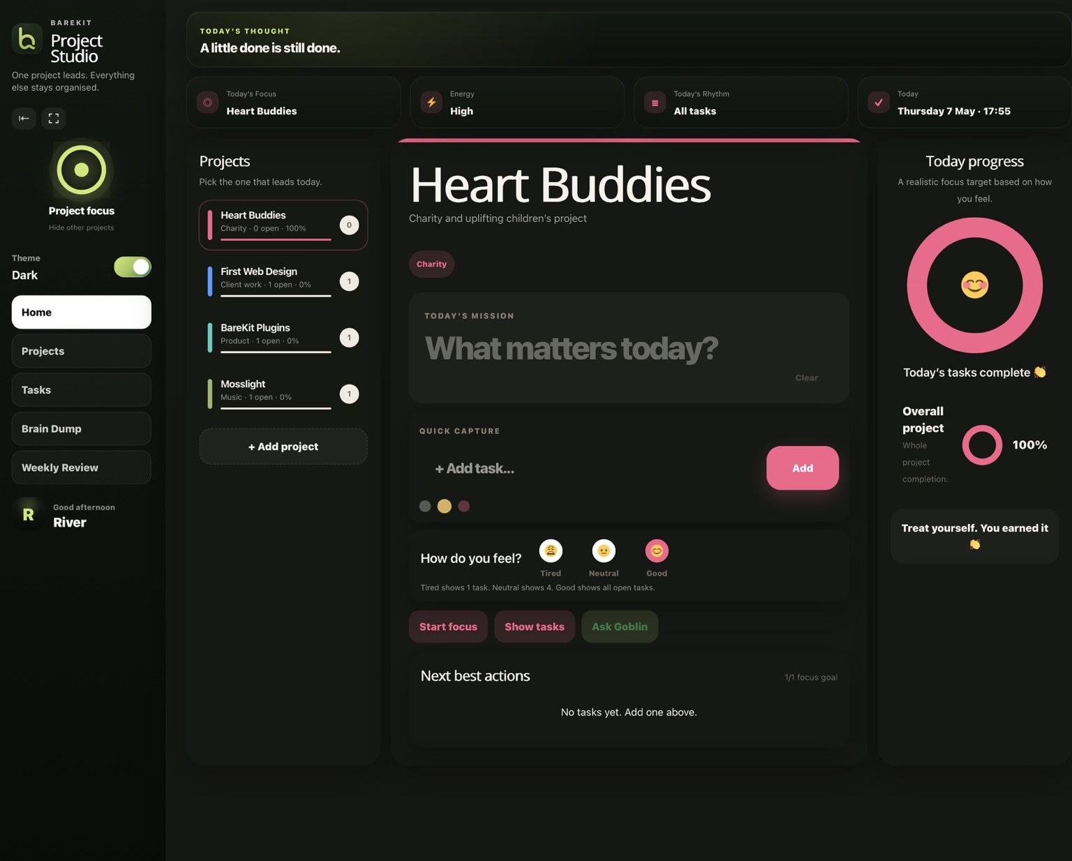 Project Studio dashboard in light mode