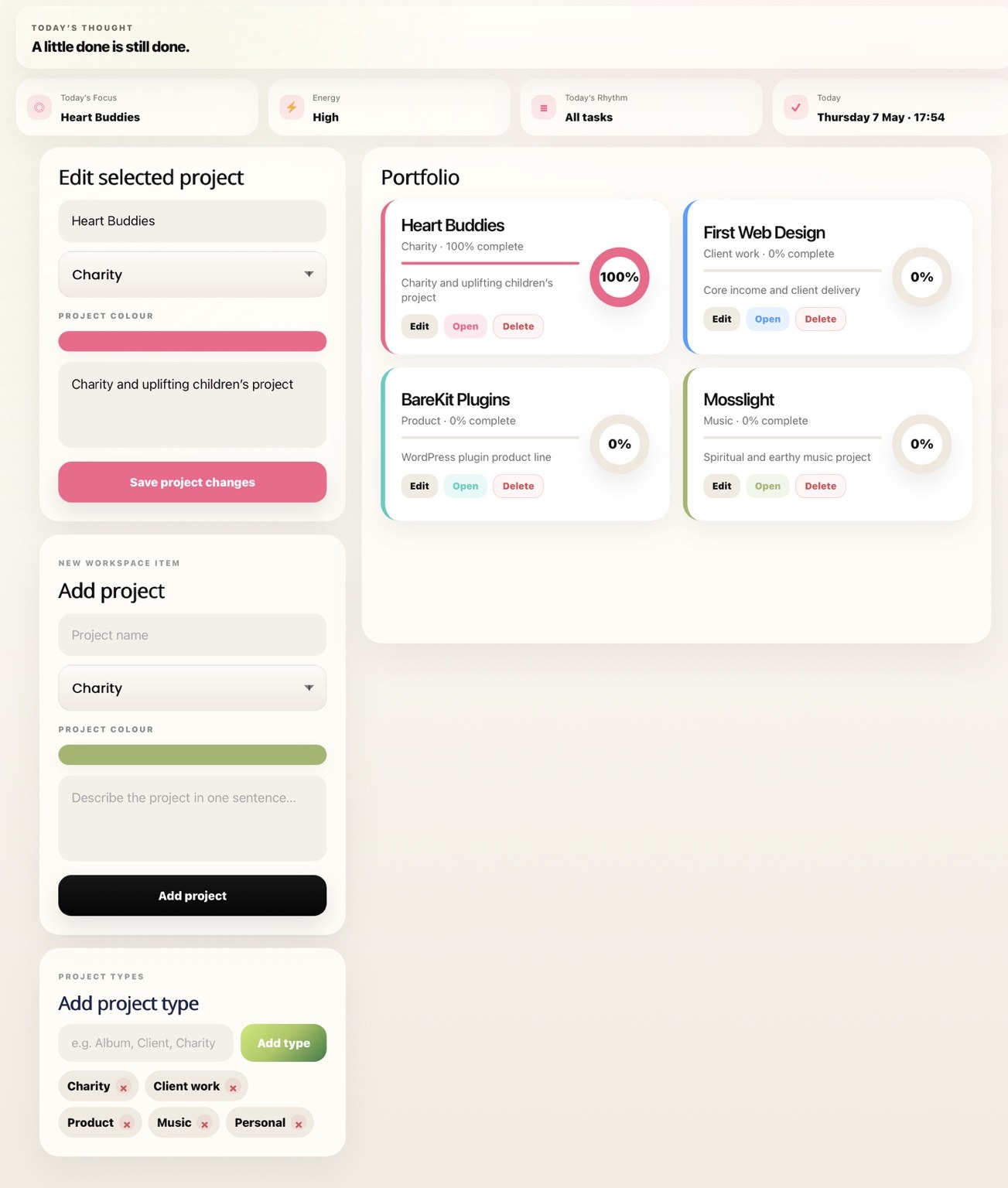 Project Studio projects screen in light mode